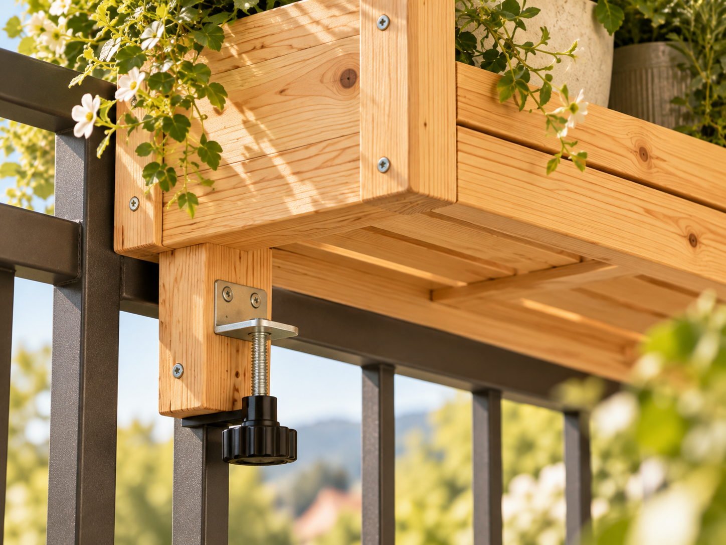 Balcony Railing Plant Shelf - railing clamp and torque point