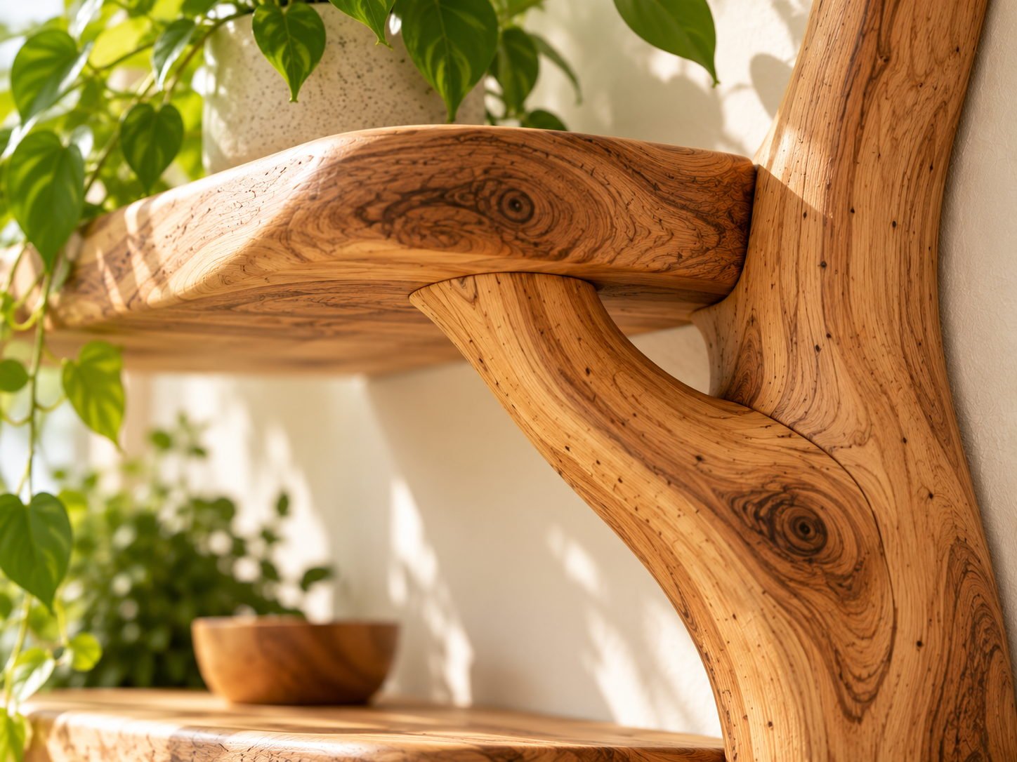 Branch-Form Wall Shelf - cut edge and sanded profile