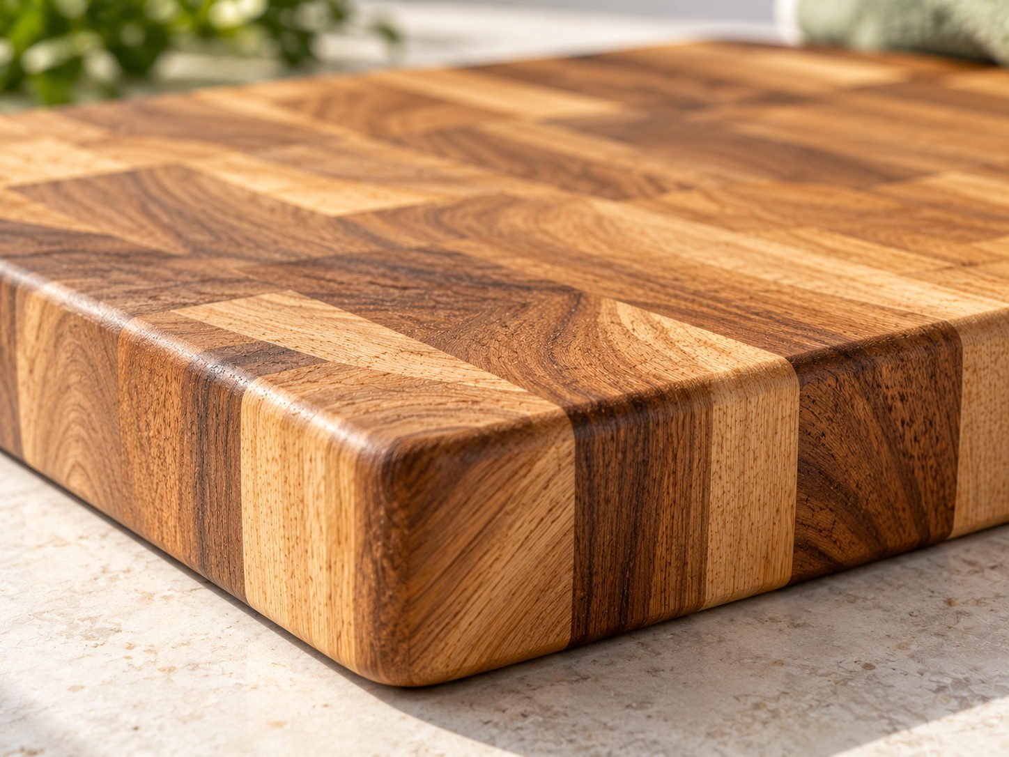 Acacia Edge-Grain Cutting Board - end grain and finish surface