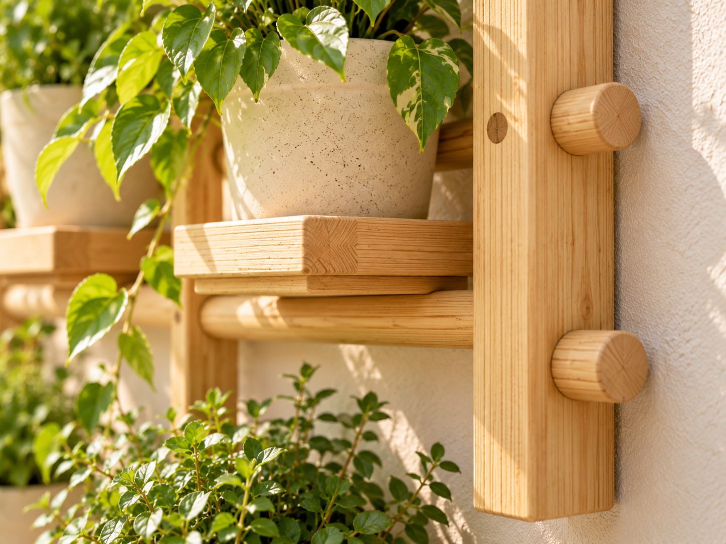Wall-Mounted Decorative Plant Rack - wall fixing, cleat and plug detail